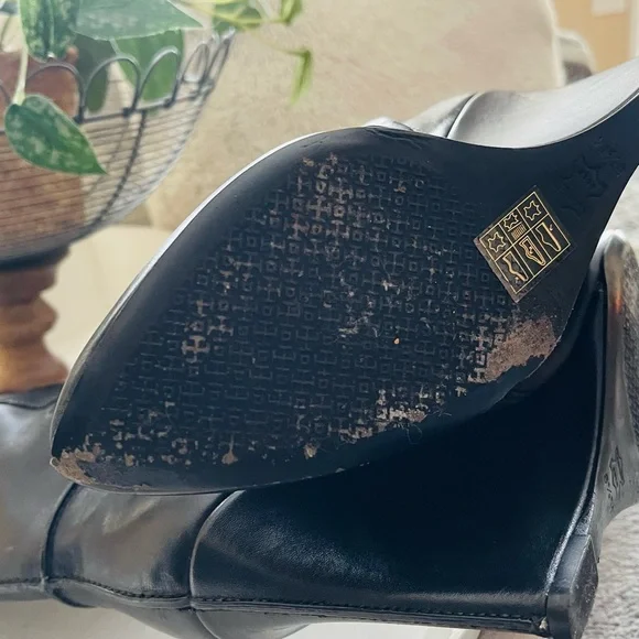TORY BURCH Linette Smooth Leather Tall Black Wedge Knee High Riding Boots 8.5 - Picture 12 of 16